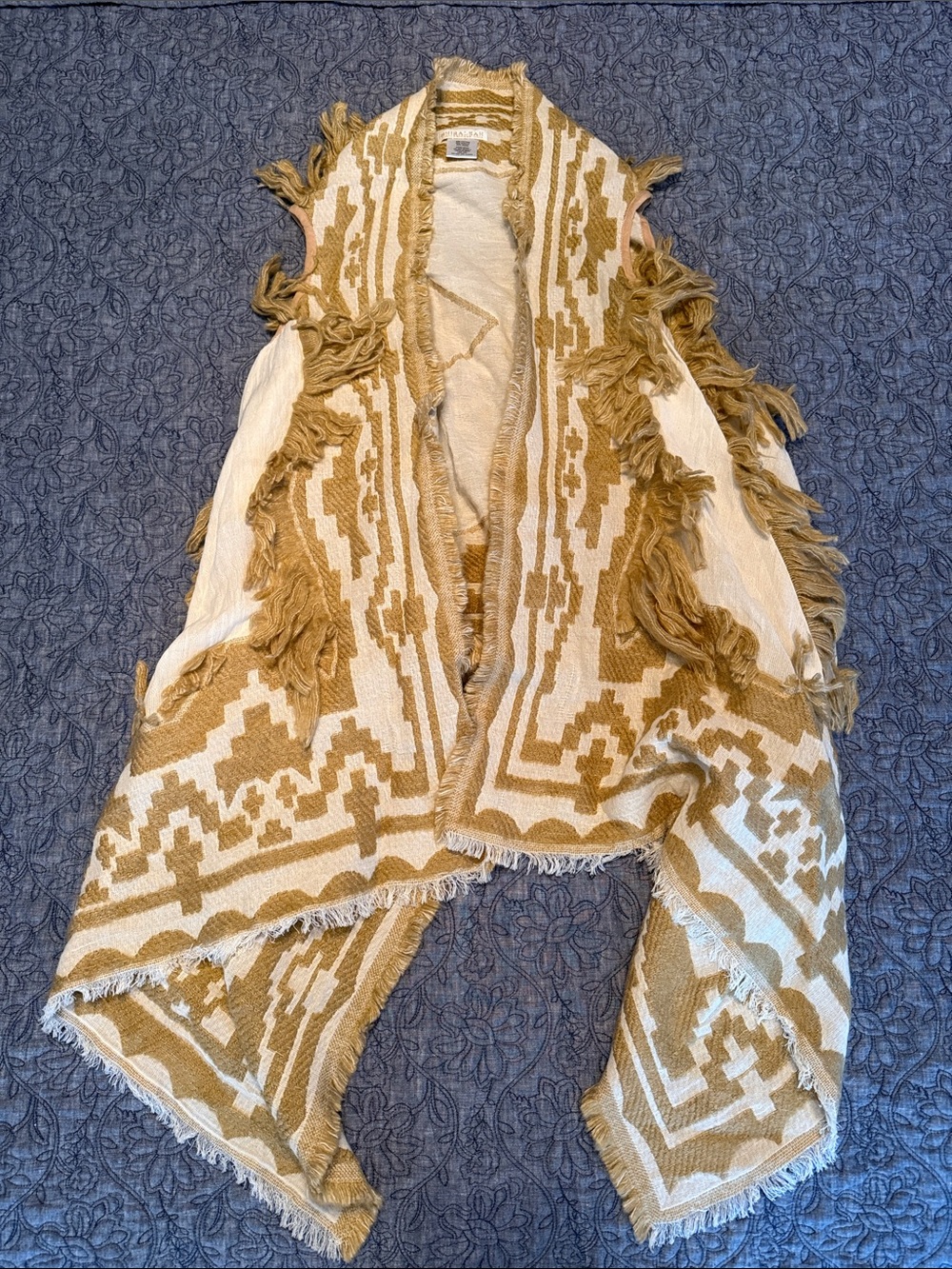 Shiraleah Boho Fringe Knit Vest in Cream and Tan